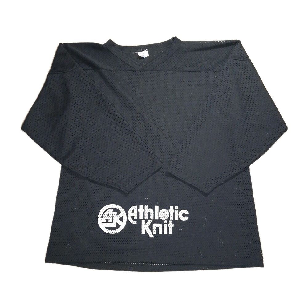 VINTAGE ATHLETIC KNIT AK HOCKEY JERSEY MENS XL BLANK BLACK SUPERSTAR MESH CANADA